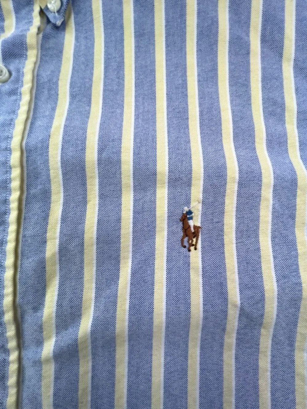 Ralph Lauren Classic Fit Button Down Shirt Striped Yellow Blue White 17.5 32/33